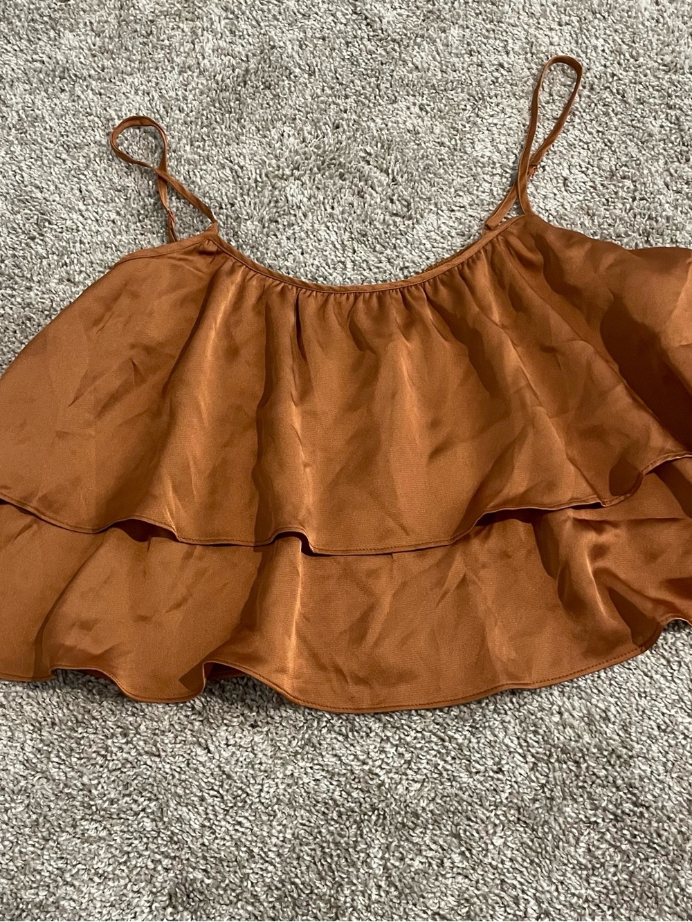 Tiered Satin Crop Cami in Rust Orange